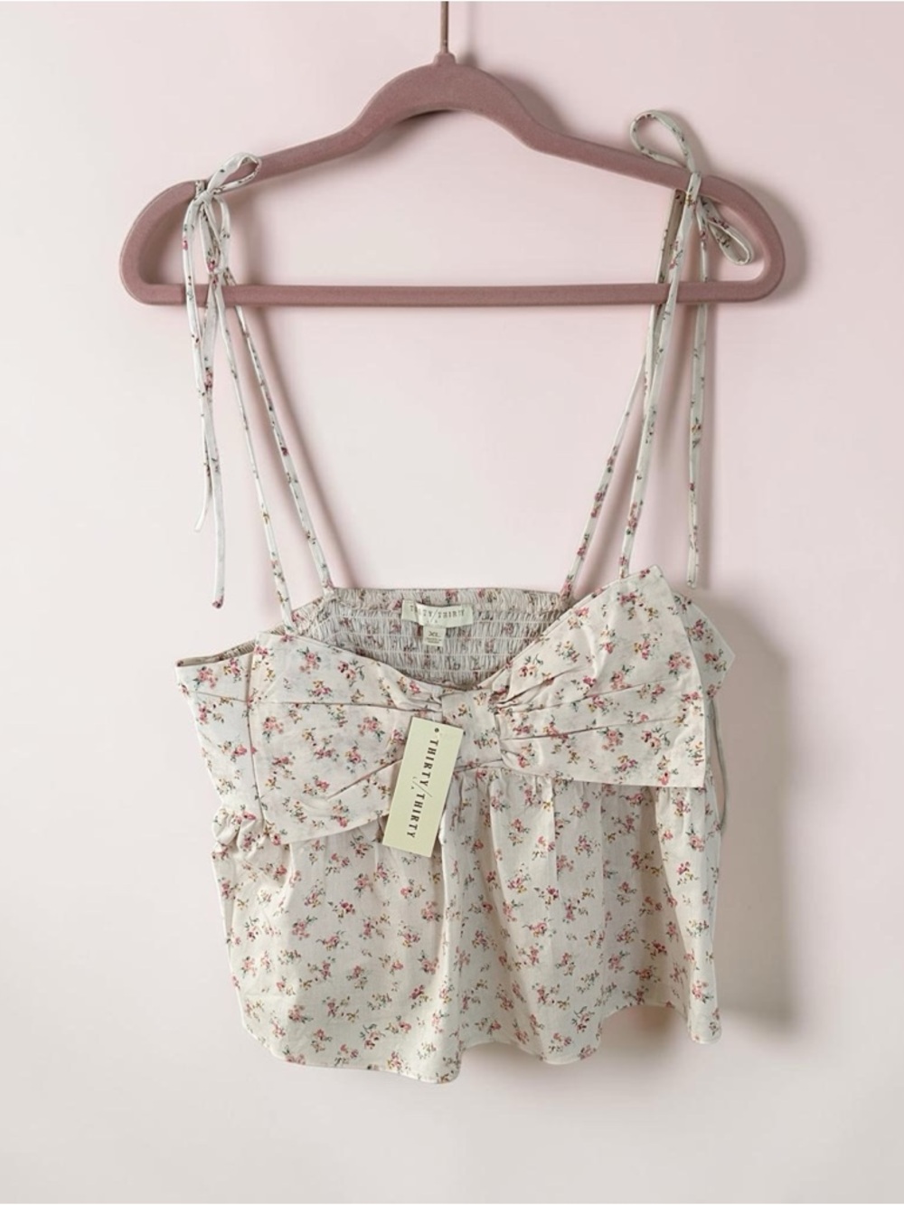 Floral Tie-Shoulder Bow Cami in‎ Cream